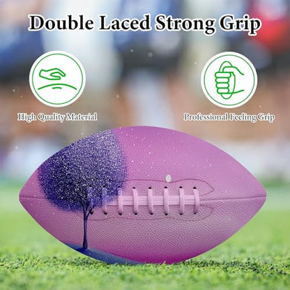 American Football, Official Size 11.9 x 7.3 Inch, Premium Composite Leather High-Grip Ball with Pro-Style Lacing, Unique Prints for Training, Games & Gifts - color: Pink Sky Purple Tree