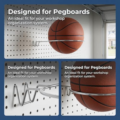 Pegboard Basketball Organizer Storage Rack Soccer Volleyball Holder Accessory Lightweight for Shop Versatile Diameter 12.5cm, 3.2cm Hole Spacing