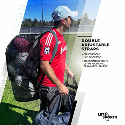 Soccer Ball Bag for Basketball, Volleyball & Football | Large Drawstring Ball Bags Mesh | Heavy-Duty Soccer Ball Bags for Coaches | Equipment Bag w/Shoulder Strap | 37" x 17" - color: Grey Black