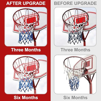 Basketball Net Heavy Duty 7.16oz Professional Grade, All Weather Anti Whip Basketball Net Replacement for Outdoor Indoor Standard Hoop, 12 Loops Reinforced (Red White Blue)