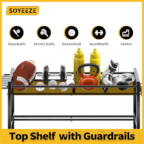 SOYEEZE Garage Sports Equipment Organizer-Large 5 Layer Ball Storage, Basketball Stand Holder, Outdoor toy storage, Baseball Bat Rack, Rolling Ball Cart with Hooks and Wheels for Indoor/Outdoor Use - style: 5 Tiers