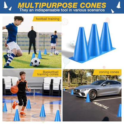 24pcs Cones 9 Inch Soccer Cones and Plastic Traffic Cones, Durable Cones for Sports Training, Ideal for Soccer, Basketball, Football, Skating, and Agility Drills Practice - color: blue