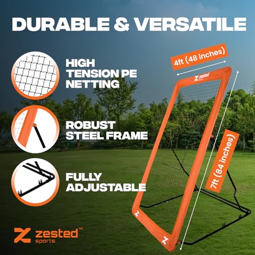 7x4 FT Multi-Sport Rebounder Net – Adjustable Training Net for Volleyball, Lacrosse, Baseball & Soccer – Heavy-Duty Steel Frame, High-Tension Net & Carry Bag for Indoor/Outdoor Practice