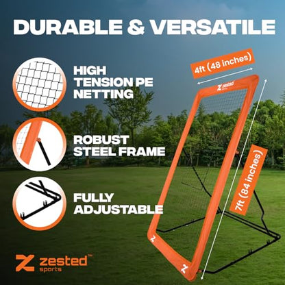 7x4 FT Multi-Sport Rebounder Net – Adjustable Training Net for Volleyball, Lacrosse, Baseball & Soccer – Heavy-Duty Steel Frame, High-Tension Net & Carry Bag for Indoor/Outdoor Practice