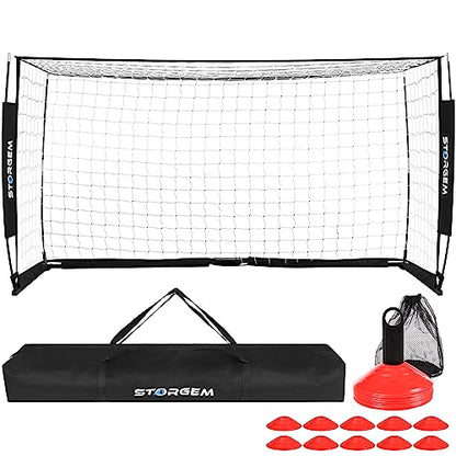 Storgem Soccer Goal,Soccer Net,Soccer Goals for Backyard,with Bow Frame,Collapsible Metal Base and 15 Training Cones