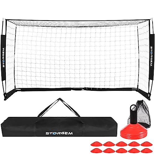 Storgem Soccer Goal,Soccer Net,Soccer Goals for Backyard,with Bow Frame,Collapsible Metal Base and 15 Training Cones
