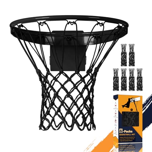 Professional Basketball Net Replacement, Heavy Duty Nylon 12 Loops, All Weather Anti-Whip Basketball Hoop Net Fits Standard Indoor Outdoor Rims, Gift Box Packaging (Net Only) - color: Black, size: 6 PCS
