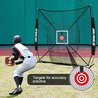 6'X6' Baseball Softball Practice Net,Pitching Net,Batting Net,with Bonus Strike Zone,Target and Bow Frame,for Hitting,Pitching,Catching - size: 6 x 6 FT, style: Strike Zone Version-Black