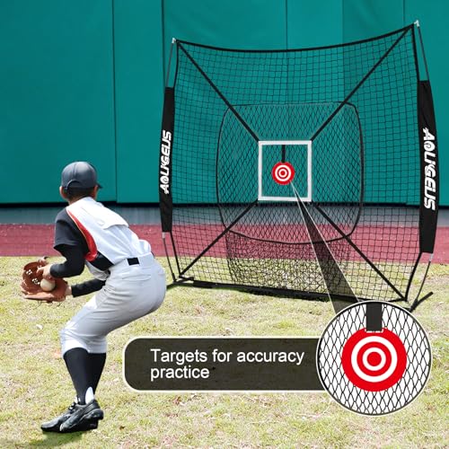 6'X6' Baseball Softball Practice Net,Pitching Net,Batting Net,with Dummy Batter,Bonus Strike Zone Target and Bow Frame,for Hitting,Pitching,Catching