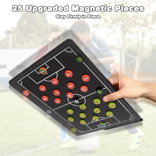 Soccer Coaching Board, 16" LCD Magnetic Screen with 25 Magnets - Electronic Tactics Board for Training, 0.3s One-Touch Erase & Lock, IPX4 Waterproof Portable Design, Includes Stylus Pen