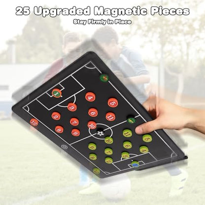 Soccer Coaching Board, 16" LCD Magnetic Screen with 25 Magnets - Electronic Tactics Board for Training, 0.3s One-Touch Erase & Lock, IPX4 Waterproof Portable Design, Includes Stylus Pen