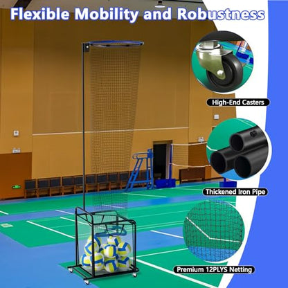 Volleyball Setter Trainer Net Adjustable Height and Angle Home Volleyball Trainer Net with Wheels and Collection Bag Volleyball Training Equipment for Both Indoor and Outdoor Training