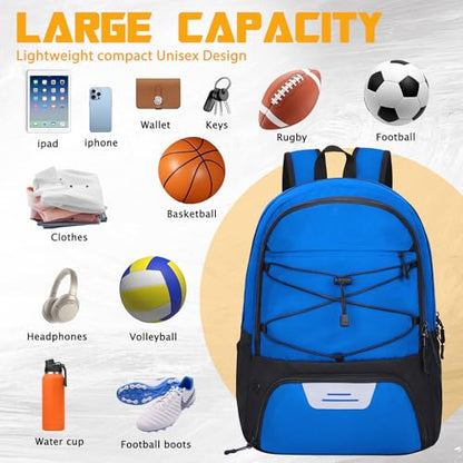 Goloni Soccer Backpack Bag with Separate Ball & Cleat Shoe Compartment,Sports Gym Backpack for Teen Girls Boys Men Women Kids - color: Blue