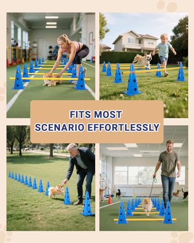 Dog Agility Course Backyard Set, Dog Agility Hurdle Cone Set with Height Adjustable Crossbar for Rehabilitation & Beginners, Dog Agility Equipment for Dog Obstacle Course - 12 Inch