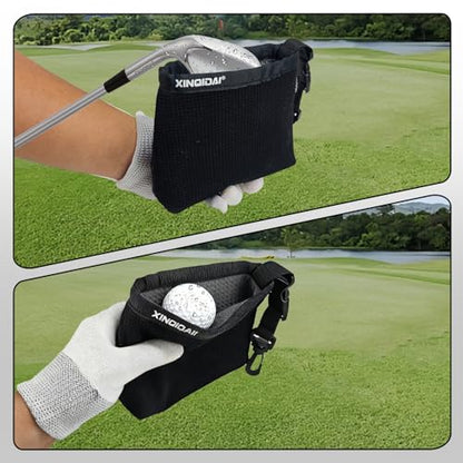 Golf Club and Golf Ball Cleaning Bag - Cleans Club Grooves, Golf Bag Accessories,Waterproof Clean Face Tech, Detachable Clip, Machine Washable,Golfer Gifts for Men(1-Pack,BLACK) - color: Black