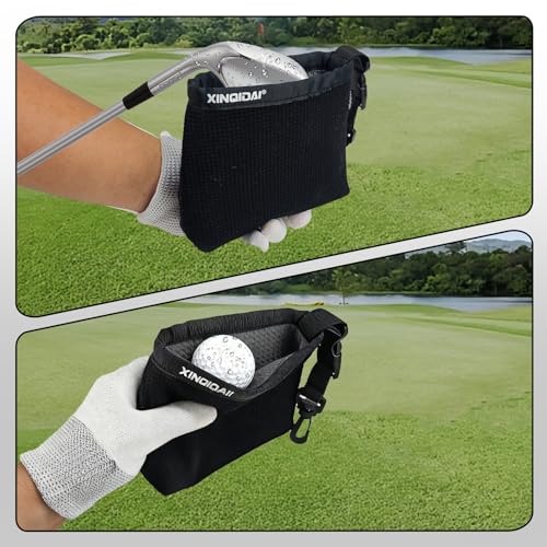 Golf Club and Golf Ball Cleaning Bag - Cleans Club Grooves, Golf Bag Accessories,Waterproof Clean Face Tech, Detachable Clip, Machine Washable,Golfer Gifts for Men(1-Pack,BLACK) - color: Black