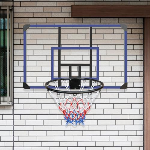 Wall-Mounted Basketball Hoop, 45 "x 29" shatterproof Back, Folding, Durable Hoop and All-Weather net for Indoor and Outdoor use