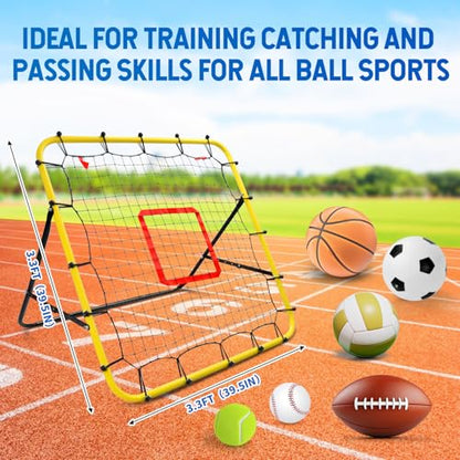 Soccer Rebounder Bounce Back Net,Baseball Rebounder Net, Adjustable Angle All Ages Volleyball Rebounder Training Equipment, Soccer Themed Gifts for Backyard Soccer Practice - size: 3.3FT