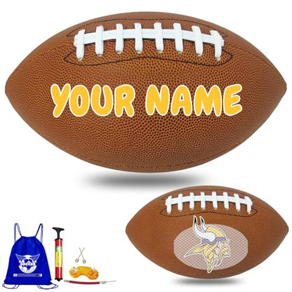 Personalized Customized Football - Official Size 9 Leather Footballs with Team Logo + Your Name - Football Fans Gift - color: Minnesota Vikings