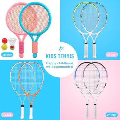 2-Pack Kids Tennis Racket Set, 16 21 23 25 Inch Junior Racquets for Boys Girls, Lightweight Aluminum Starter Kit with Shoulder Bag and 2 Balls - color: 25 inch-2pcs New(Purple+Blue)