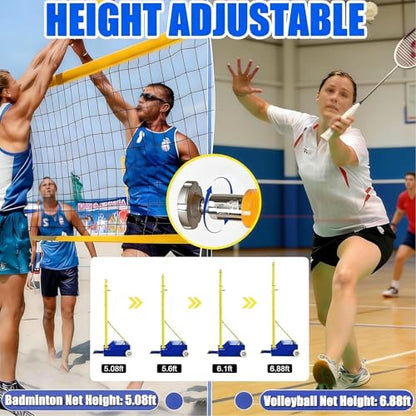 Volleyball Poles for Backyard,Badminton Net Frame Poles,Indoor& Outdoor Heavy Duty Volleyball Poles, Adjustable 4 Heights of 5ft-6.9ft w/Wheels&Net,for Adults Kids Stadium