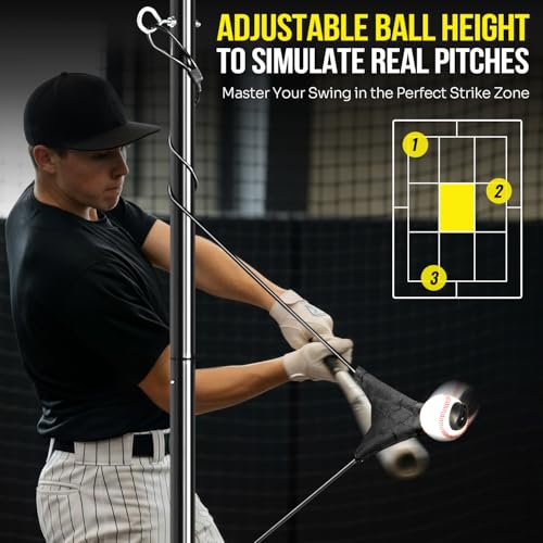 Stable Swing Trainer For Baseball&Softball,Auto-Reset Baseball Hitting Trainer With Real Ball&Stand For Indoor/Outdoor, Adjustable Softball Hitting Trainer Solo Practice Improve Power,Speed,Accuracy