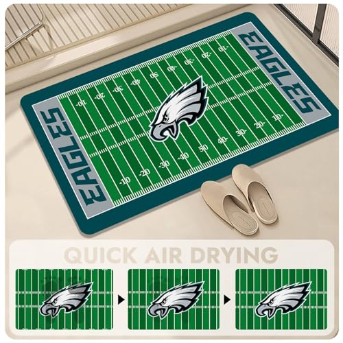Football Field Design Entry Floor Mat,30" W x 18" H Green Gray Design Non-Slip Rubber Door Mat for Football Sports Fans, Home Decor Area Rug