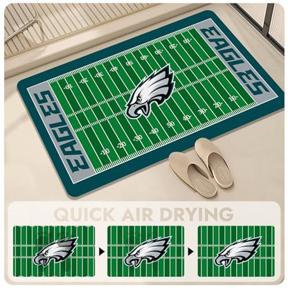 Football Field Design Entry Floor Mat,30" W x 18" H Green Gray Design Non-Slip Rubber Door Mat for Football Sports Fans, Home Decor Area Rug