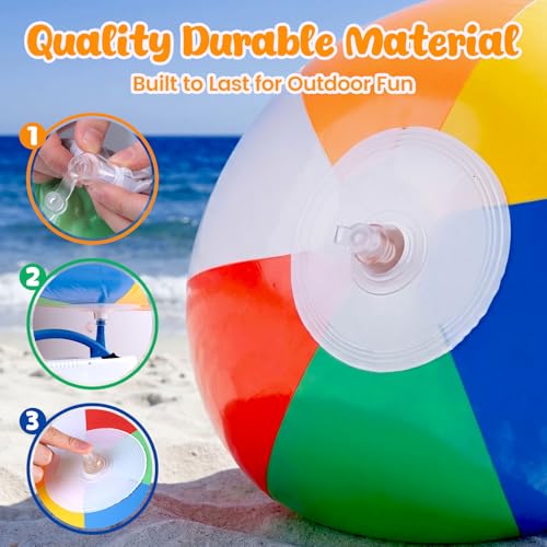 FUTUREPLUSX 2 Pack Jumbo Beach Balls, 33.5 Inch Inflated Large Rainbow Inflatable Ball for Summer Swimming Pool Parties, Outdoor Beach Games, Birthday Party Decorations for Kids and Adults