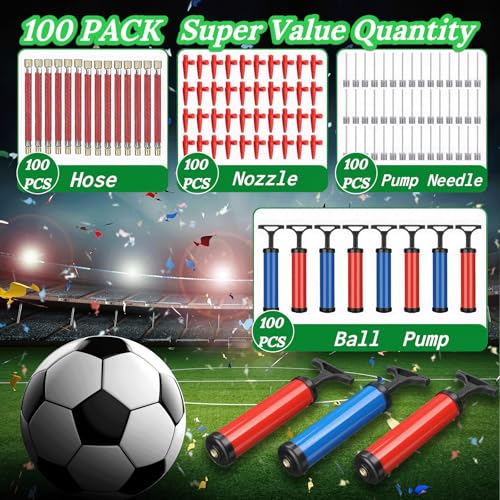100PCS Portable Ball Pump Kits for Sports with Needle Nozzles Extension Hose, Air Pump for Basketball Football Soccer Volleyball, Blue and Red (100)