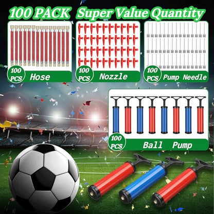 100PCS Portable Ball Pump Kits for Sports with Needle Nozzles Extension Hose, Air Pump for Basketball Football Soccer Volleyball, Blue and Red (100)