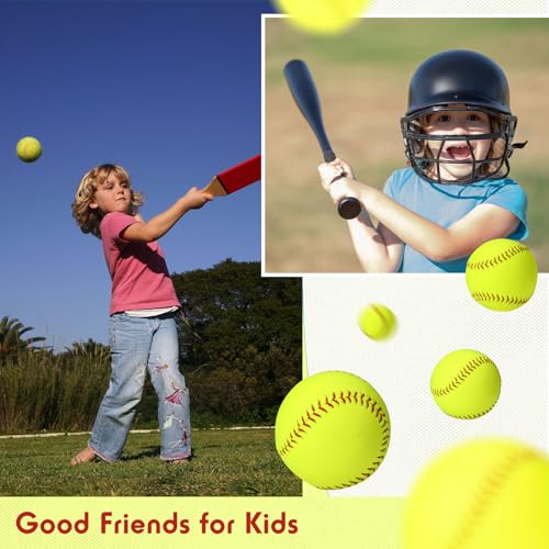 Lewtemi 12" Softballs - Official Size Weight Yellow Sports Slowpitch Softballs Bulk - Unmarked Leather Covered Youth Fastpitch Ball for Games Practice and Training