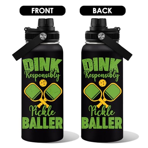 Pickleball Water Bottle 32oz | Insulated Stainless Steel Travel Tumbler with Lid Leak-Proof Keep Hot or Cold, BPA-Free |Dink Responsibly Gifts for Pickleball Lovers