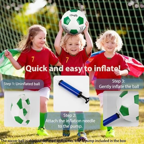 Soccer Ball Size 3 with Pump Needle, Size 3 Trainning Classic White Black Thicker PU Tight Weaved Suitable for Youth Boy League Game Trainning - color: White+Green