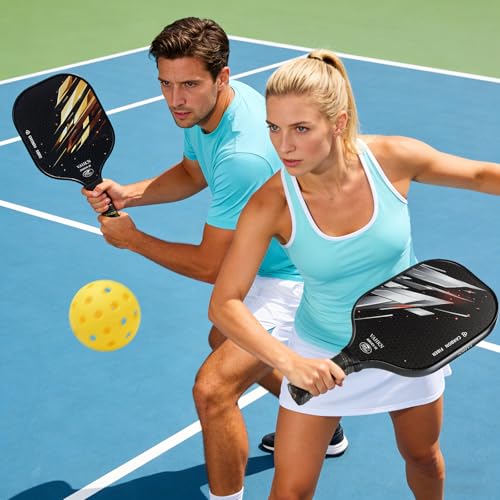 Pickleball Paddles,Pickleball Paddles Set of 2-Carbon Fiber Pickle Ball Paddle 2 Pack for Men and Women-Lightweight,Control & Power Racket Set Equipment with Bag & Balls - color: Gold & Silver