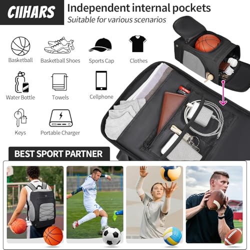 Basketball Backpack Bag Large Sports Bag with Separate Ball holder & Shoes compartment, Best for Basketball, Soccer,Volleyball,Gym - color: Grey