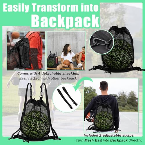 KAEGREEL Drawstring Soccer Bag Basketball Backpack for Kids Teens, Foldable Sports Bags Detachable Ball Mesh Bag for Gym Yoga Football Baseball - color: Dark Black