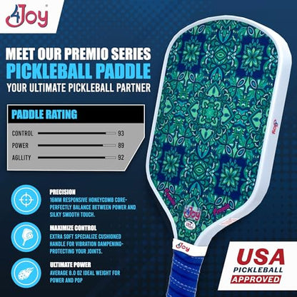 4Joy Pickleball Paddle Premio Series - Thermoformed Premium T700 Carbon Fiber Pickleball Paddless - Professional Pickleball Rackets for Women & Men - 16mm Honeycomb Core - USAP Approved - style: Green Forest