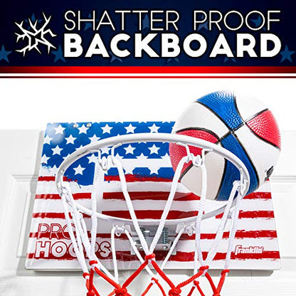 Franklin Sports Mini Basketball Hoops-Indoor Over The Door Mini Hoop+Basketball Sets-Perfect Accessory for Bedroom+Office - size: 17.75" x 12" (Pack of 1), style: Red, White, Blue - 17.75" x 12"