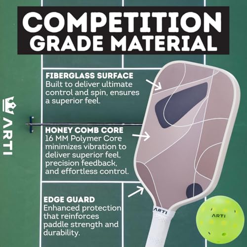 ARTI Pickleball Paddles Set of 2-USAPA Approved Fiberglass Surface Pickleball Set,2 Pickleball Rackets, 4 Balls and 1 Portable Carry Bag - color: Sandstorm