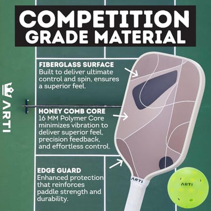 ARTI Pickleball Paddles Set of 2-USAPA Approved Fiberglass Surface Pickleball Set,2 Pickleball Rackets, 4 Balls and 1 Portable Carry Bag - color: Sandstorm