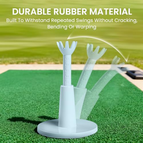 Golf Rubber Tee Value 5 Pack, Adjustable Height from 2.1" to 2.9" Unbreakable Durable for Practice Mat, Driving Range Tees Holder for Indoor Outdoor Backyard