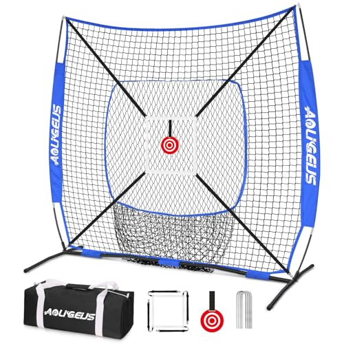 6'X6' Baseball Softball Practice Net,Pitching Net,Batting Net,with Bonus Strike Zone,Target and Bow Frame,for Hitting,Pitching,Catching