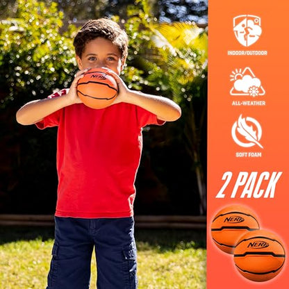 Nerf Mini Foam Basketballs - Indoor + Outdoor Foam Balls - 5" Inch Basketballs for Mini + Over the Door Hoops - 2 Balls Included - Orange