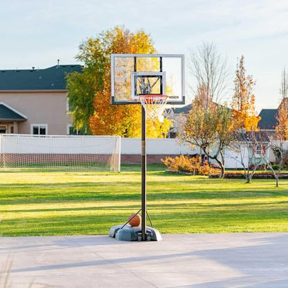 Lifetime Portable Basketball Hoop, 50 Inch Shatterproof Fusion Backboard, Adjustable Height 8-10 Ft, Broomstick Adjust, Base with Wheels, Slam-It Rim