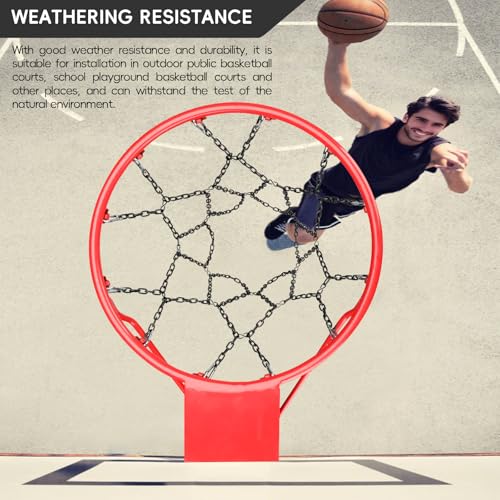 Basketball Net Heavy Duty Replacement,Carbon Steel Chain Basketball net, Anti-Rust Use Indoor Outdoor Standard 12 Loops Hoop - color: Black