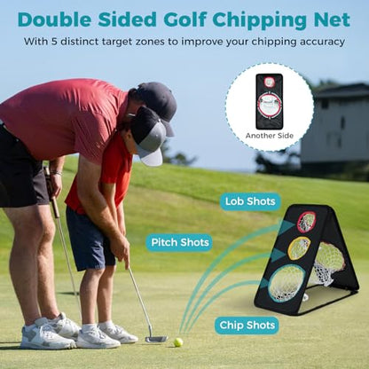 Tangkula Dual-Sided Golf Chipping Net, Triple Target Training System with 5 Holes, Triangular Structure, Indoor/Outdoor Golfing Target Accessories, Golf Chipping Practice Net