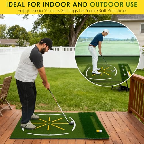 Golf Simulator Cage, 10x8ft Golf Practice Hitting Net with Triple-Layer HD Screen, 5x4ft Golf Mat with Dual Turf for Indoor &Outdoor, Gifts for Men Dad & Golfers - size: 5x4ft (Elite Mat)