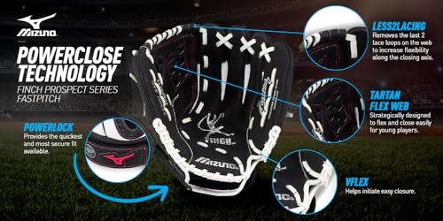 Mizuno Prospect Finch Youth - color: White/Black/Pink Trident Web, size: 10"|Ages 3-6