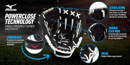 Mizuno Prospect Finch Youth - color: White/Black/Pink Trident Web, size: 10"|Ages 3-6
